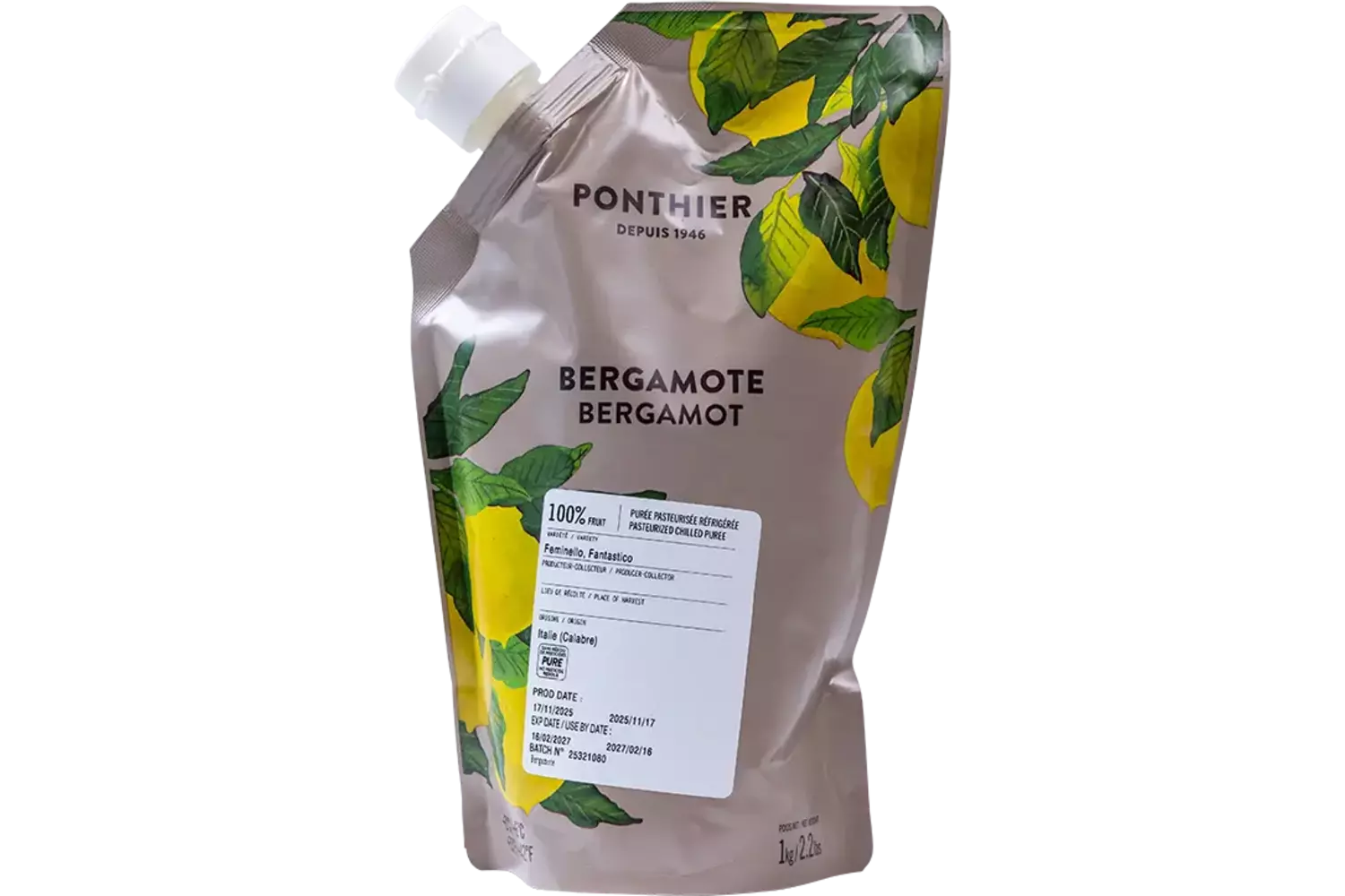 Fruitpuree Bergamot 1kg stuk